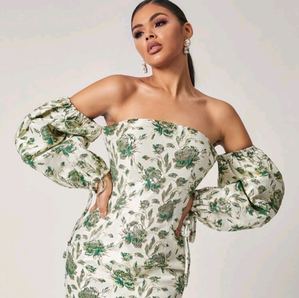SheIn Green Jacquard mini dress